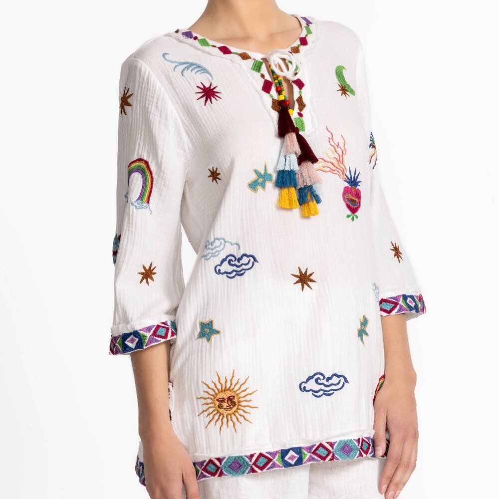 Johnny Was Catalya Cotton Tunic size S